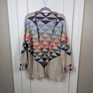 J. Jill Intarsia Aztec Open Front Boho Cardigan Size Medium